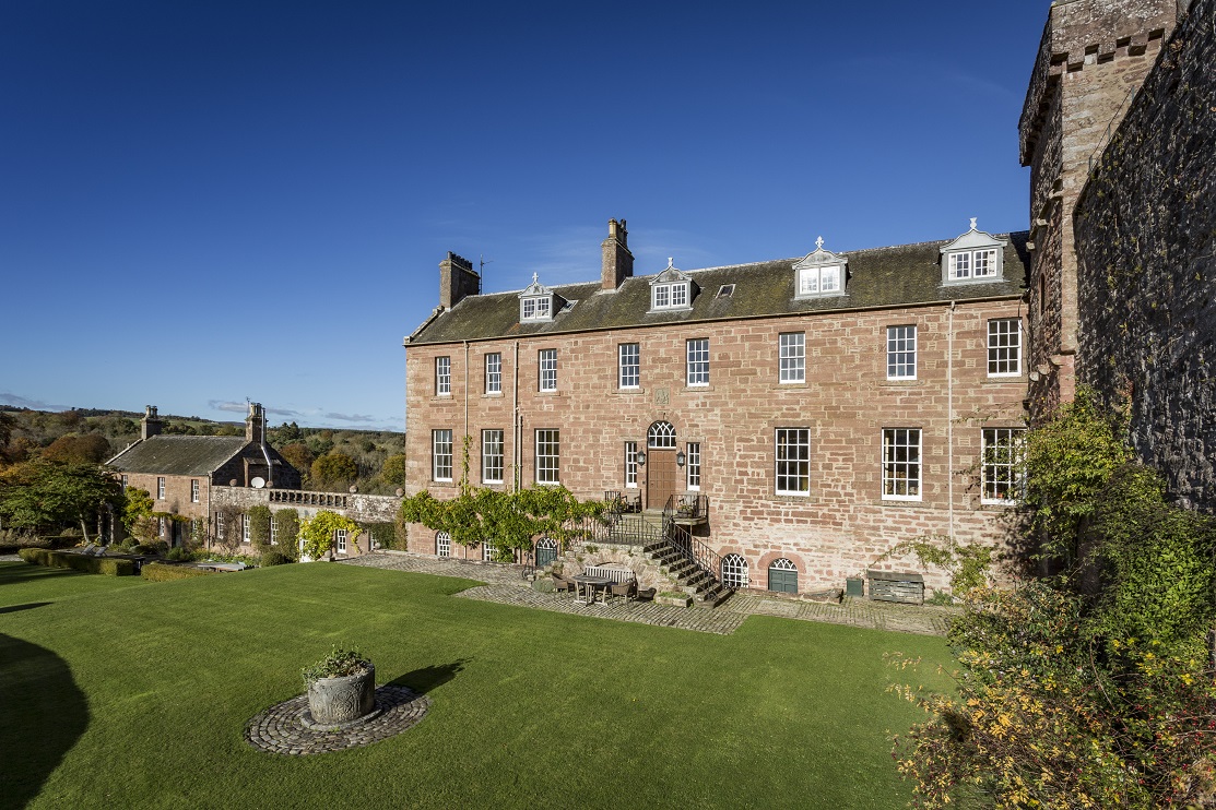 Exterior view of Airlie Castle exclusive use accommodation near Kirriemuir