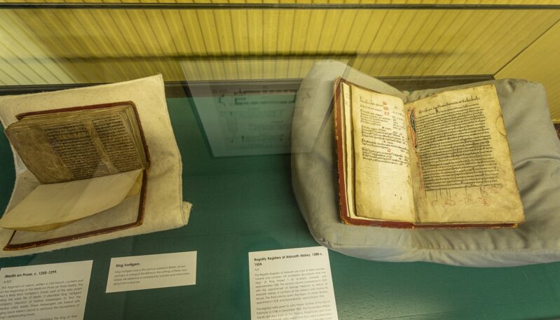 Books on display at Angus Archives, near Forfar