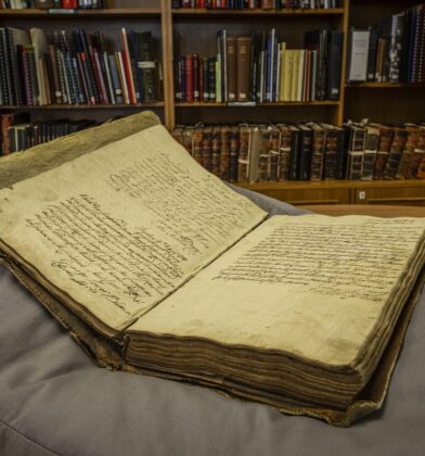 Book on display at Angus Archives, near Forfar