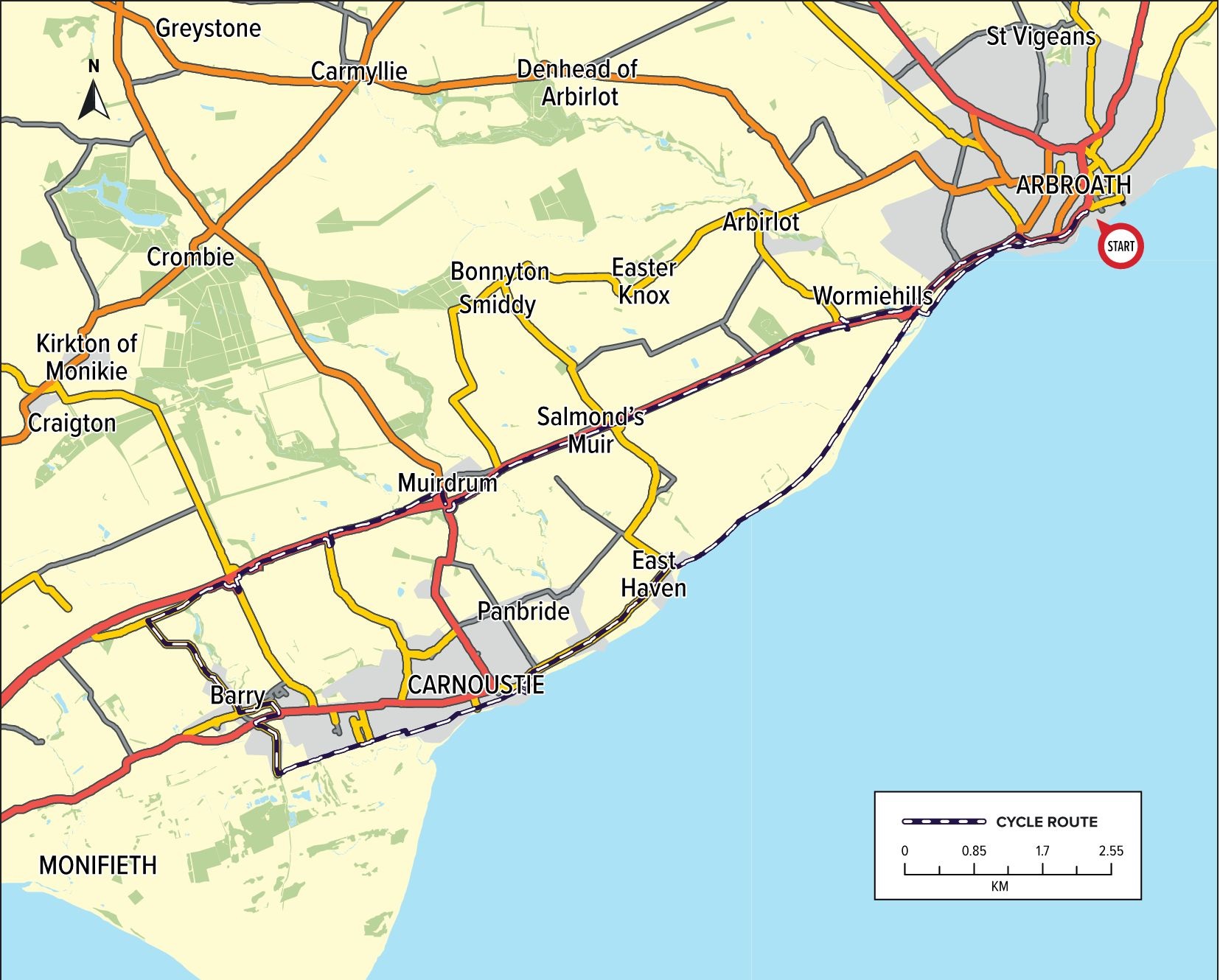 Arbroath Harbour to Barry Circuit Route Map