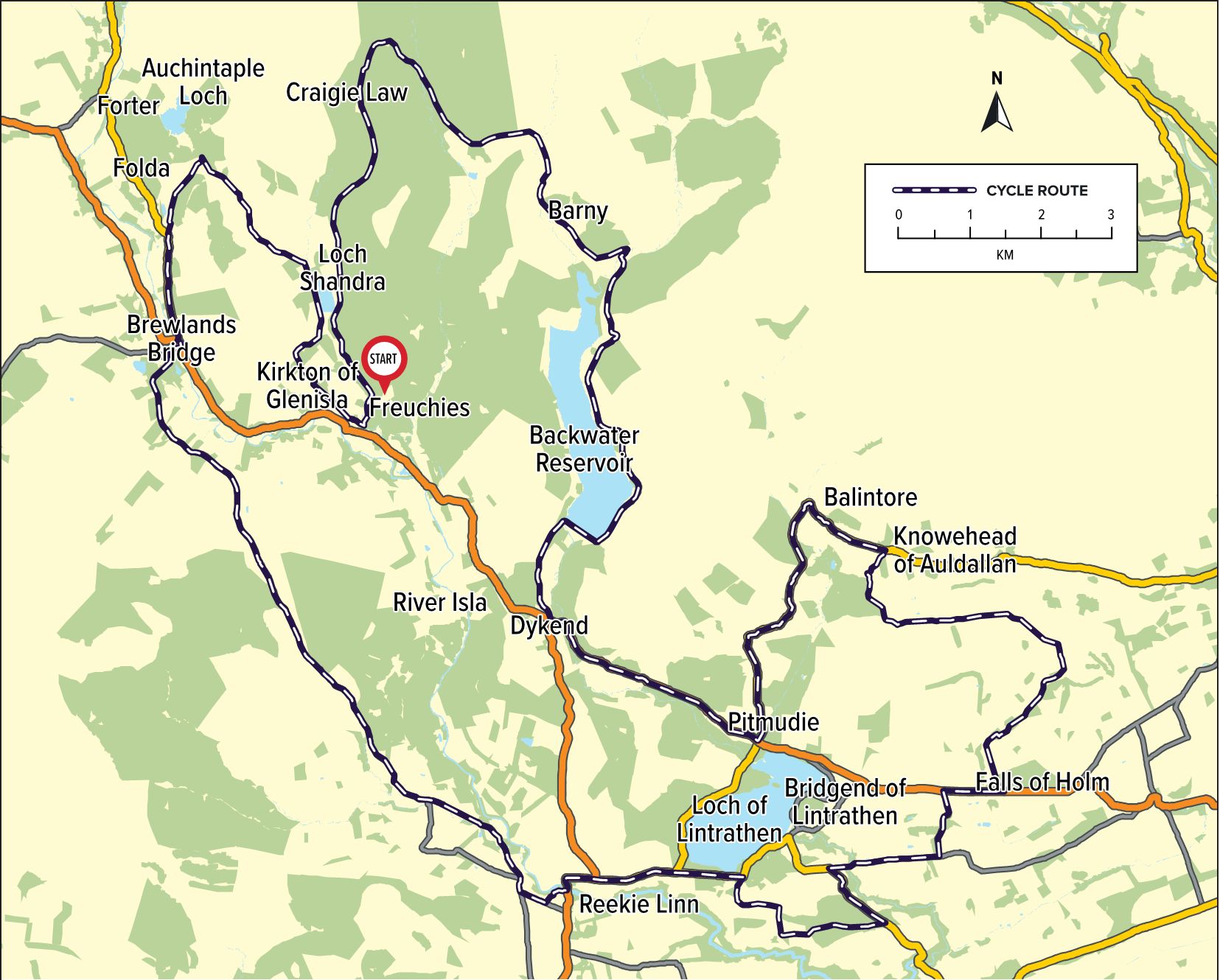 Backwater & Glenisla Route Map