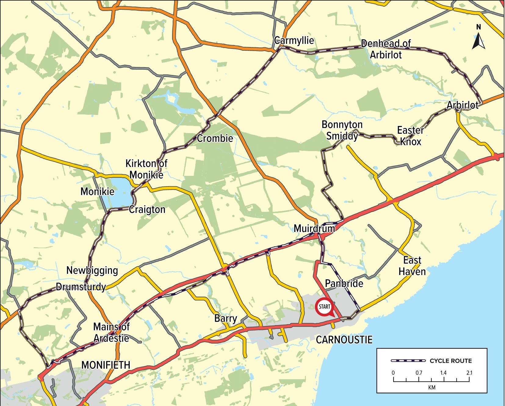 Carnoustie to Crombie Park Route Map