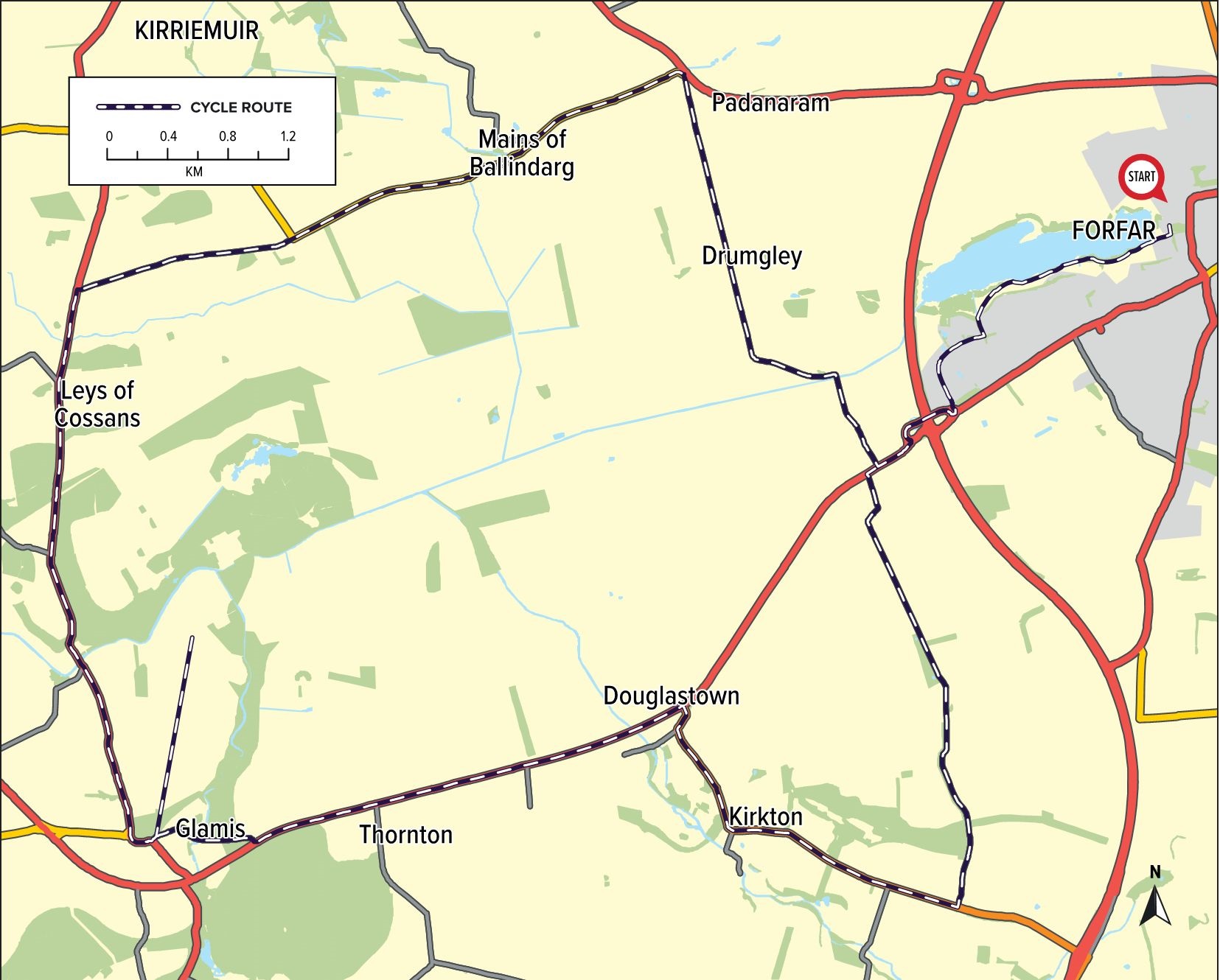 Cycle Ride to Glamis Route Map