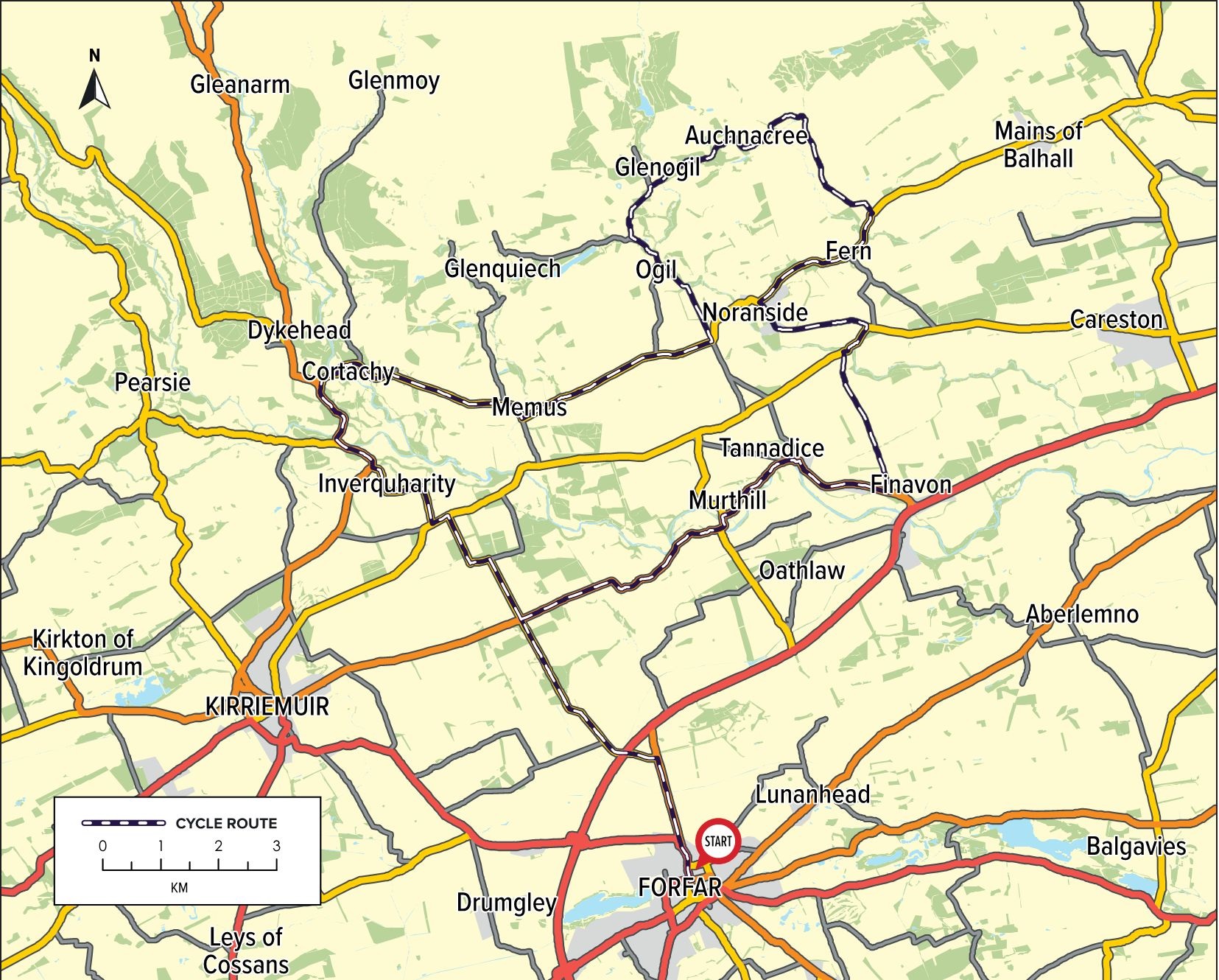 Forfar to Glenogil Circuit Route Map