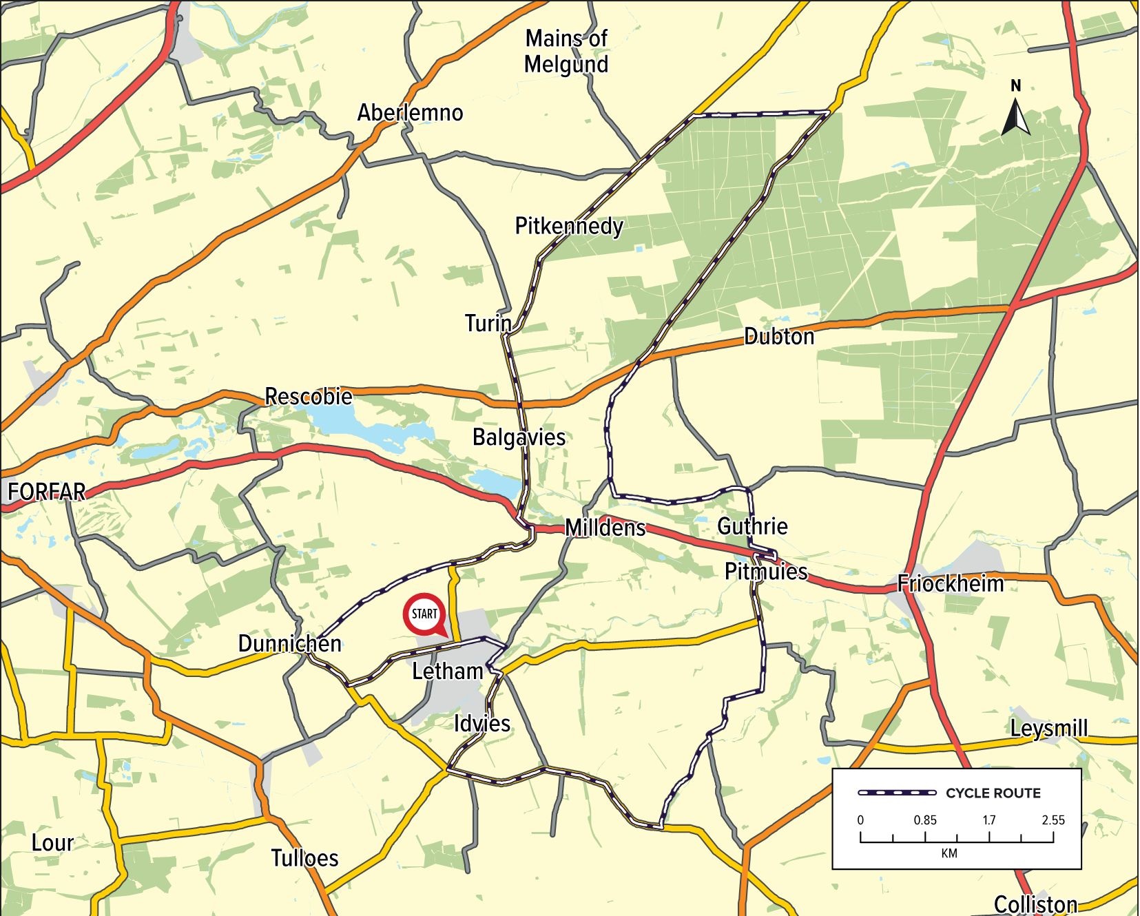 Letham, Guthrie and Pitmuies Circuit Route Map