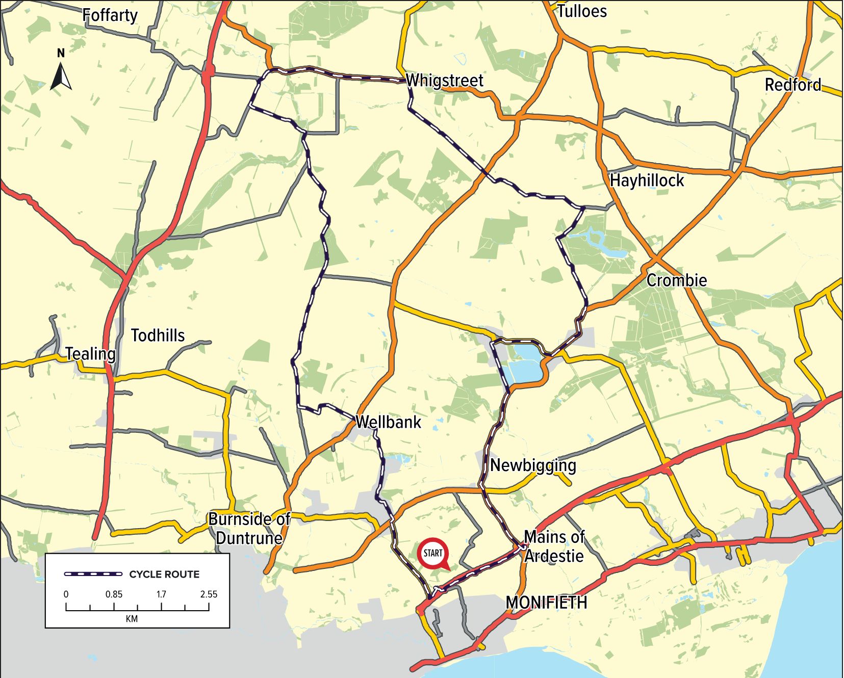 Moniﬁeth to Carrot Hill Route Map